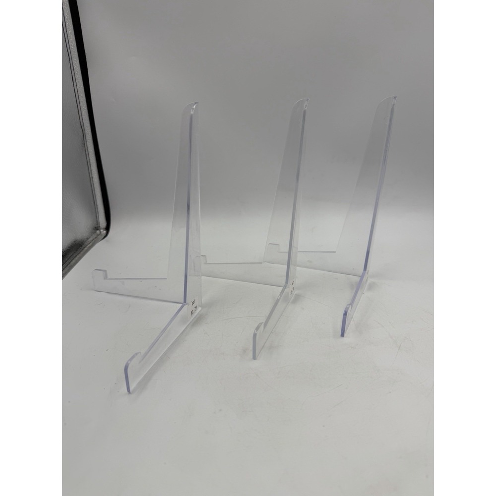 Lot Of 3 Clear Acrylic Display Stands Plate Art Picture Easel Holders